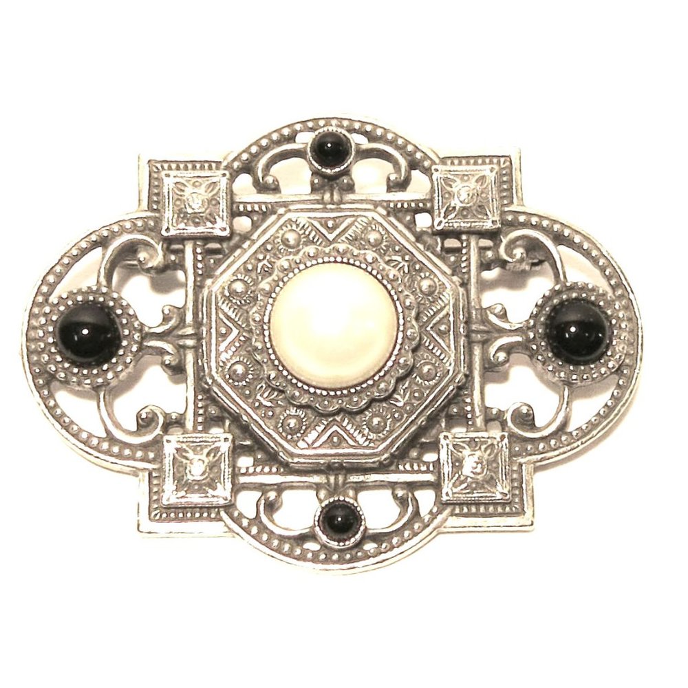 Traditional Oxidized Black Silver Afghani or Oriental Style Brooch